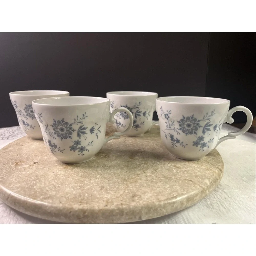 Set Of 4 1970's Porcelain Weiden West Germany Bavarian Blue Tea Cups Christina
